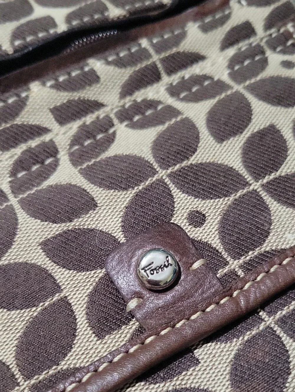 Fossil Stylish Brown Patterned Crossbody Bag EUC